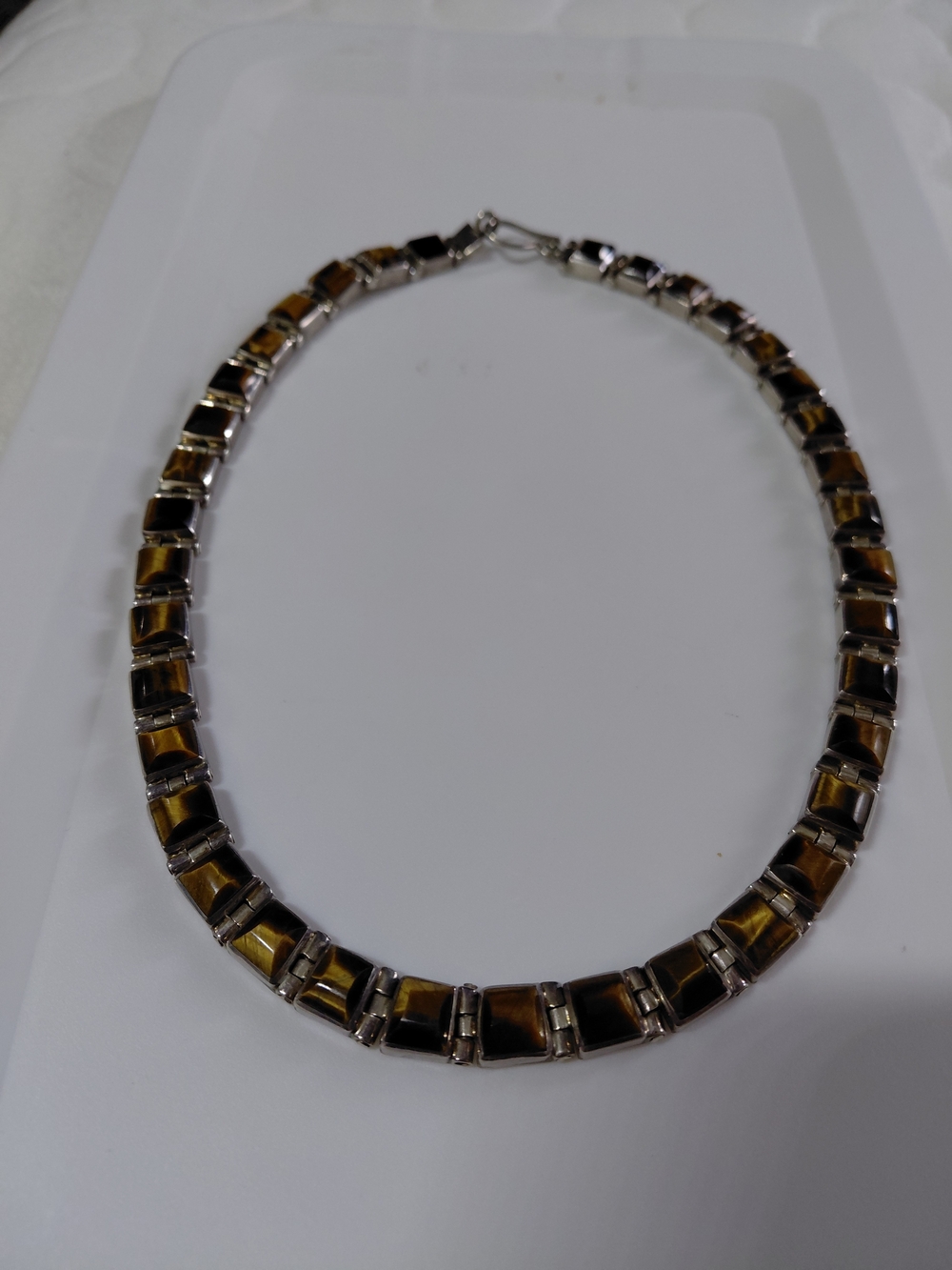 Vintage 1950s Sterling and Tiger Eye Necklace
